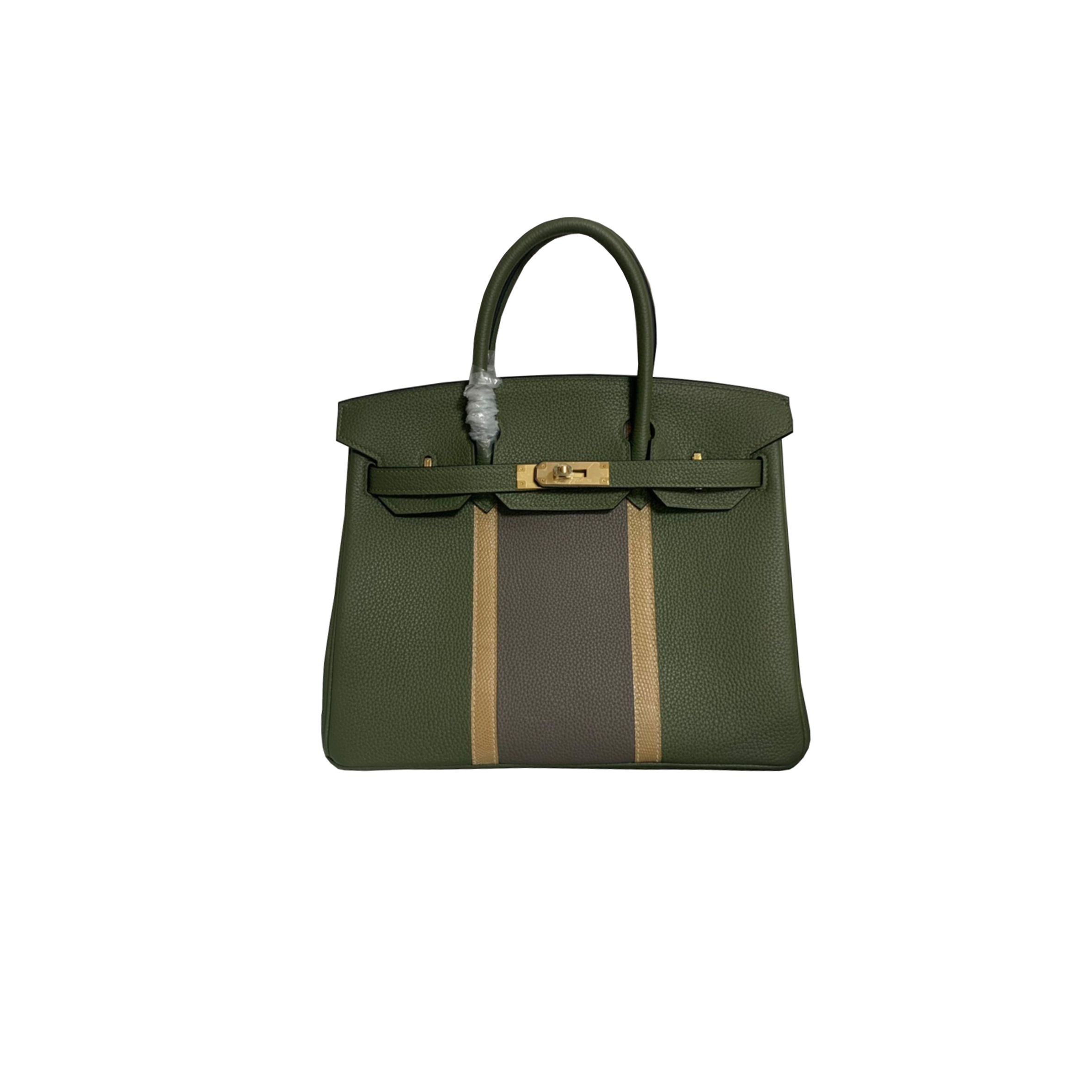 H**mes birkin 30 togo leather jungle green pewter grey apricot lizard gold buckle bag h028365cc18 (30*23*15cm)